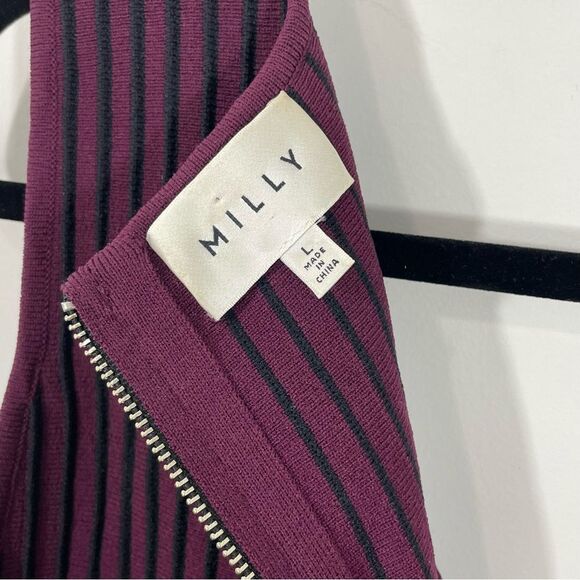 Milly Engineered Linear Fit and Flare Godet Stripe Dress Size LARGE Burgundy - Picture 3 of 8